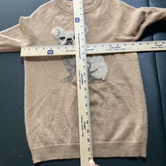 Philosophy Womens Cashmere Bulldog Sweater Camel Tan Graphic Cozy Luxe Winter - Picture 8 of 12